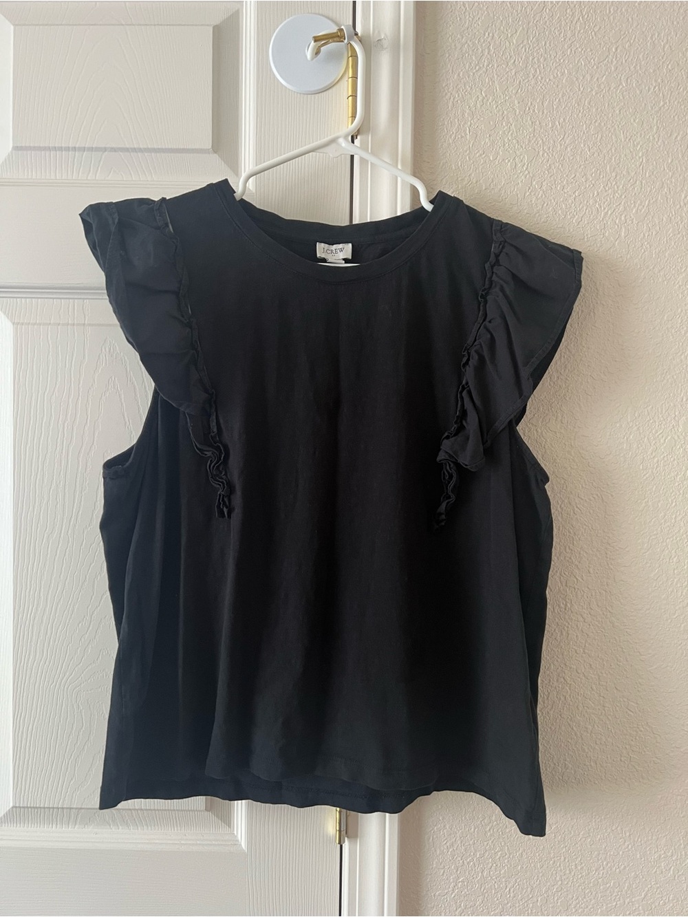 J.Crew Poplin Black Flutter Sleeve Cotton Top XL BG881